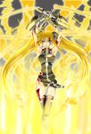  bardiche bleeding blonde_hair blood cuts energy_sword fate_testarossa injury long_hair lyrical_nanoha mahou_shoujo_lyrical_nanoha_strikers minatsuki_randoseru red_eyes solo sword thighhighs torn_clothes twintails very_long_hair weapon 