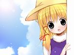 :o black_eyes blonde_hair catbell hat highres long_hair moriya_suwako peeking_out solo touhou wide-eyed 