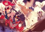  2boys bikini_top gainaxtop ishikawa_hideki kamina lagann long_hair multiple_boys red_hair sarashi scarf short_shorts shorts simon tengen_toppa_gurren_lagann yoko_littner 