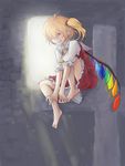  bad_id bad_pixiv_id bai_lao_shu barefoot blonde_hair feet flandre_scarlet hat red_eyes ribbon solo touhou wings 