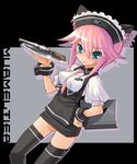  blue_eyes busou_shinki gun handgun katahira_masashi mauser_c96 murmeltier necktie pink_hair pistol solo thighhighs tray waitress weapon wrist_cuffs 