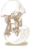  crescent crescent_hair_ornament egg graphite_(medium) hair_ornament izumi_yukiru long_hair low-tied_long_hair monochrome no_nose nude patchouli_knowledge ribbon solo touhou traditional_media 