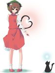  animal_ears bad_id bad_pixiv_id brown_eyes brown_hair cat cat_ears cat_tail chen china_dress chinese_clothes dress earrings hat heart heart_tail jewelry muranisaki short_hair solo tail touhou 