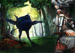  armor bird creature forest kirin_(armor) monster monster_hunter nature pupps solo sweatdrop sword tree weapon 
