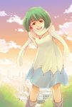  artist_request dress green_hair macross macross_frontier rainbow_background ranka_lee scarf short_hair solo sunset 