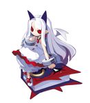  albino black_sclera bubble_skirt cuffs demon_girl dress harada_takehito phantom_kingdom pram red_eyes sitting sitting_on_face sitting_on_person skirt white_hair zetta_(phantom_kingdom) zetta_(phantom_kingdom)_(book) 