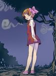  back bad_id bad_pixiv_id bow gegege_no_kitarou looking_back mogeta_(jirotama88) nekomusume nekomusume_(gegege_no_kitarou_5) night pink_bow pointy_ears short_hair solo tree 