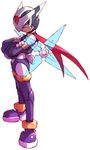  black_eyes boots helmet male_focus nakayama_tooru official_art phantom_(rockman) rockman rockman_zero scarf shuriken solo thighhighs 