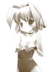  animal_ears brown bunny_ears bunnysuit choker covering covering_breasts kuro_(be_ok) monochrome original solo 