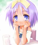  9law blue_eyes bow hiiragi_tsukasa lucky_star purple_eyes purple_hair solo 