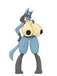  angelthecatgirl anthro big_breasts breasts erect_nipples female fur huge_breasts lucario nintendo nipples nude pok&#233;mon pokemon red_eyes smile solo video_games 