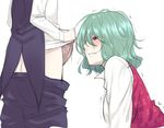  ass blush futa_with_female futanari green_hair hiroya_juuren kazami_yuuka multiple_girls pants_pull parted_lips penis penis_awe red_eyes shirt_lift short_hair smile touhou trembling veins veiny_penis wriggle_nightbug 