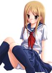  asakura_kaoru blonde_hair blush brown_eyes earrings jewelry long_hair onanie_master_kurosawa panties pantyshot pantyshot_(sitting) pleated_skirt school_uniform serafuku simple_background sitting skirt socks solo sugawa_maiko underwear white_background white_panties 