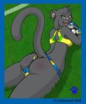  bandage bangs big_butt black_fur blush brazil breasts butt camel_toe clothed clothing cute feline female fur gloves grass lonbluewolf looking_at_viewer looking_back mammal maya_(lonbluewolf) maya_(lonebluewolf) open_mouth panther skimpy smile soccer solo sports wide_hips world_cup yellow_eyes 