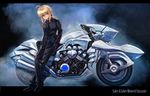  ahoge artoria_pendragon_(all) blonde_hair boyaking fate/zero fate_(series) formal ground_vehicle motor_vehicle motorcycle necktie pant_suit ponytail saber solo suit 