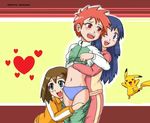  &hearts; assisted_exposure blue_hair dawn dawn_(pok&#233;mon) female goggles_(artist) group group_sex hair lesbian may_(pokemon) nintendo panties pikachu pok&#233;mon pok&eacute;mon red_hair sex threesome underwear undressing video_games young zoey 