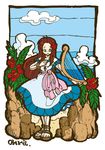  beach brown_hair cloud clouds flower hair_flower hair_ornament harp hibiscus instrument link&#039;s_awakening link's_awakening marin_(legend_of_zelda) marin_(the_legend_of_zelda) nintendo okra_(artist) sky the_legend_of_zelda the_legend_of_zelda:_link's_awakening 