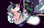  bad_id bad_pixiv_id clenched_teeth closed_eyes covering_mouth falling hairband hat hug konpaku_youmu konpaku_youmu_(ghost) multiple_girls okomeuma petals pink_eyes pink_hair purple_background saigyouji_yuyuko short_hair silver_hair surprised teeth touhou wide_sleeves 