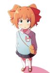  child green_eyes idolmaster idolmaster_(classic) kindergarten_uniform looking_at_viewer orange_hair rariemonn short_hair solo takatsuki_yayoi twintails white_background younger 