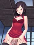  black_hair blush breasts censored dress fingering hanasaku_iroha long_hair pov pussy_juice tears tsurugi_minko 