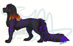  black black_body feline female feral mammal mane nitetigrezz plain_background purple purple_stripes solo stripes tiger toyger watermark white_background 