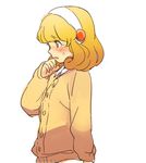  blonde_hair blush cardigan hairband kise_yayoi meeko open_mouth precure short_hair simple_background smile_precure! solo sweater tears white_background white_hairband yellow_eyes 