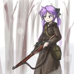  arceonn bolt_action bow gun hair_bow hiiragi_kagami long_coat lucky_star mosin-nagant non-web_source purple_eyes purple_hair rifle scope sniper_rifle solo trench_coat twintails weapon 