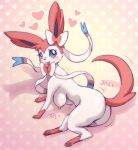  &lt;3 blush breasts busty_feral butt eeveelution female feral hi_res japanese_text looking_at_viewer melonleaf nintendo nipples pok&eacute;mon pok&eacute;mon_(species) simple_background solo sylveon text video_games 
