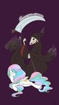  absurd_res bone cloak cutie_mark death_(personification) dreatos duo equine female feral friendship_is_magic grim_reaper hair hi_res hood horn male mammal multi-colored_hair my_little_pony plain_background princess princess_celestia_(mlp) royalty scythe skeleton skull valcron winged_unicorn wings 