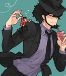  arsene_lupin_iii bad_id bad_pixiv_id beard black_hair black_neckwear cigarette facial_hair hat jacket jigen_daisuke lupin_iii male_focus multiple_boys necktie red_jacket toujou_sakana yellow_neckwear 