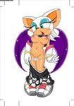  blush breasts clothed clothing female furry_bomb gloves green_eyes half-dressed mammal navel nipples panties pants partially_clothed pussy rouge_the_bat sega solo sonic_(series) underwear unknown_artist wings 