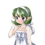  :o bare_shoulders blue_eyes bow dress green_hair hair_bow hairband looking_at_viewer pointy_ears sagawa_yumeko saria short_hair simple_background sleeveless solo the_legend_of_zelda the_legend_of_zelda:_ocarina_of_time white_background white_dress white_hairband 