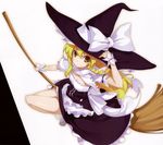  absurdres blonde_hair bow breasts broom cleavage female from_above hair_bow hand_on_hat hand_on_headwear hat highres kirisame_marisa looking_up ribbon shingo_(missing_link) smile touhou witch witch_hat wrist_cuffs yellow_eyes 