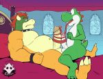  balls bed bowser duo elfein erection geotags koopa long_tongue male male/male mario_bros nintendo oral overweight overweight_male penis penis_size_difference scalie sex sweat sweatdrop tagme tongue tongue_out tonguejob vein veiny_penis video_games yoshi 