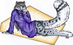  blue_eyes feline female foxene leopard mammal pinup pose shy snow_leopard solo sweater whiskers 
