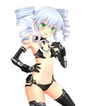  :d aqua_eyes black_sister drill_hair elbow_gloves flat_chest gloves green_eyes groin hand_on_hip hand_on_own_chest highres long_hair looking_at_viewer monchi_(kashiwa2519) navel neptune_(series) open_mouth revealing_clothes smile solo thighhighs transparent_background twin_drills white_hair 
