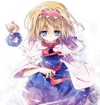  alice_margatroid apron ascot bad_id bad_pixiv_id blonde_hair blue_dress blue_eyes bow capelet dress hair_bow hairband itsutsuki jewelry long_sleeves puppet_rings puppet_strings ring sash shanghai_doll short_hair solo touhou wide_sleeves 