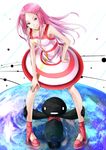  absurdres anemone_(eureka_seven) bad_id bad_pixiv_id dress earth eureka_seven eureka_seven_(series) grin hair_ornament hairclip hand_on_hip highres legs long_hair long_legs pigeon-toed pink_eyes pink_hair reio_reio smile solo theend 