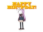  animal_ears black_legwear blazer bunny_ears cake english food food_on_clothes food_on_face fruit happy_birthday in_the_face jacket lie-lilac long_hair long_sleeves necktie pie_in_face purple_hair reisen_udongein_inaba shoes skirt solo strawberry thighhighs touhou white_background zettai_ryouiki 