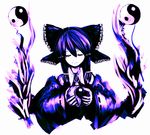  bad_id bad_pixiv_id bow closed_eyes hair_bow hair_tubes hakurei_reimu hal360 holding monochrome purple smile solo touhou yin_yang 