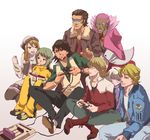  6+boys antonio_lopez bad_id bad_pixiv_id barnaby_brooks_jr boots chips controller eating famicom food game_console game_controller huang_baoling indian_style ivan_karelin kaburagi_t_kotetsu karina_lyle keith_goodman morimoriimomushi mouth_hold multiple_boys multiple_girls nathan_seymour playing_games shaded_face sitting sweat tiger_&amp;_bunny 