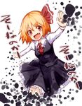  ;d bad_id bad_pixiv_id blonde_hair blush_stickers brown_eyes dress fang hal360 is_that_so necktie one_eye_closed open_mouth outstretched_arms rumia smile solo touhou translated 