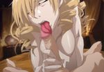  1girl areolae bed blonde_hair breasts censored drill_hair eyes_closed feet fellatio hanging_breasts kneeling kyabakurabakufu large_breasts legs licking long_hair lying nipples nude open_mouth oral oriana_thomason oriana_thompson penis spread_legs sweat thighs to_aru_majutsu_no_index toes tongue tongue_out 
