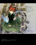  animal_ears braid cat_ears cat_tail fang female hair_ribbon hitodama kaenbyou_rin red_eyes red_hair ribbon shingo_(missing_link) short_hair skull tail touhou translation_request twin_braids twintails 