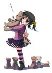  child highres kuromaru looking_at_viewer open_mouth original simple_background skirt solo striped stuffed_animal stuffed_toy teddy_bear twintails white_background 