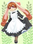  animal_ears apron brown_hair bunny_ears curtsey furry joka_(hiwai) maid maid_headdress mary_janes pantyhose pixiv_forest red_eyes shoes short_hair solo victorian_maid 