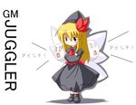  bangs black_dress black_footwear blonde_hair chibi dress eyebrows_visible_through_hair full_body kedama lily_black lily_white long_hair r_pascal solo standing touhou 