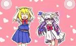  &gt;_&lt; alice_margatroid animated animated_gif blonde_hair caramelldansen closed_eyes gif_artifacts hat long_hair lowres multiple_girls patchouli_knowledge purple_hair ribbon touhou 