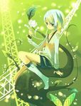  bad_id bad_pixiv_id blue_eyes boots copyright_request flower green leaf nature petals short_hair sitting solo white_hair yoshitomo_(koucha) 