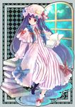  bad_id bad_pixiv_id book hat highres long_hair patchouli_knowledge purple_hair red_eyes ribbon solo touhou window yoko_(shiocolor) 